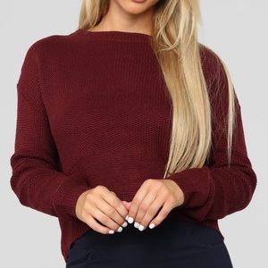 Fashion Nova lace up back sweater: burgundy